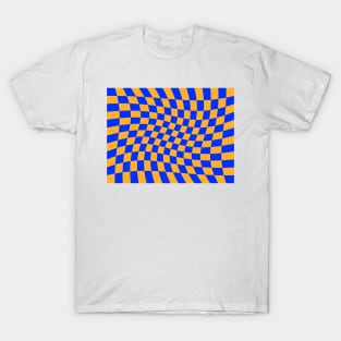 Twisted Checkered Square Pattern - Orange & Blue T-Shirt